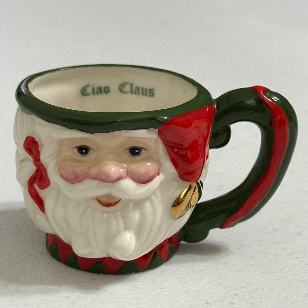 Ciao Claus Santa Harlequin Tea Set Ceramic Teapot & Cup Christmas Seasonal Decor - Picture 4 of 10
